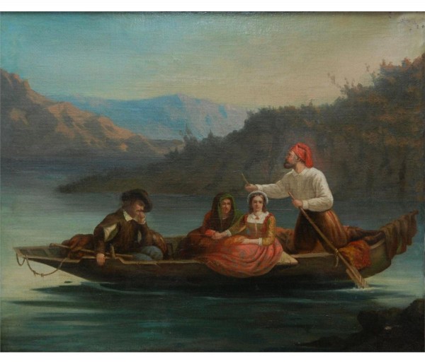 Crossing the river with a boat by Frederick Goodall